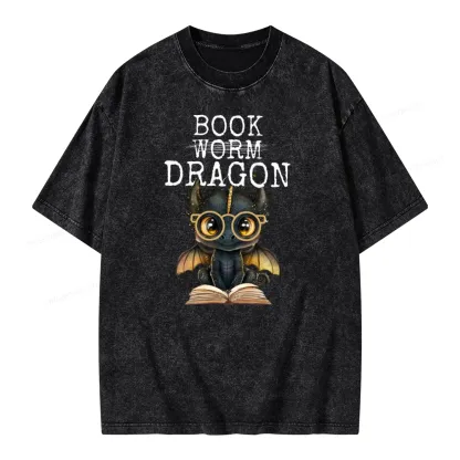 Pagewings Dragon Reading Unisex Washed T-shirt
