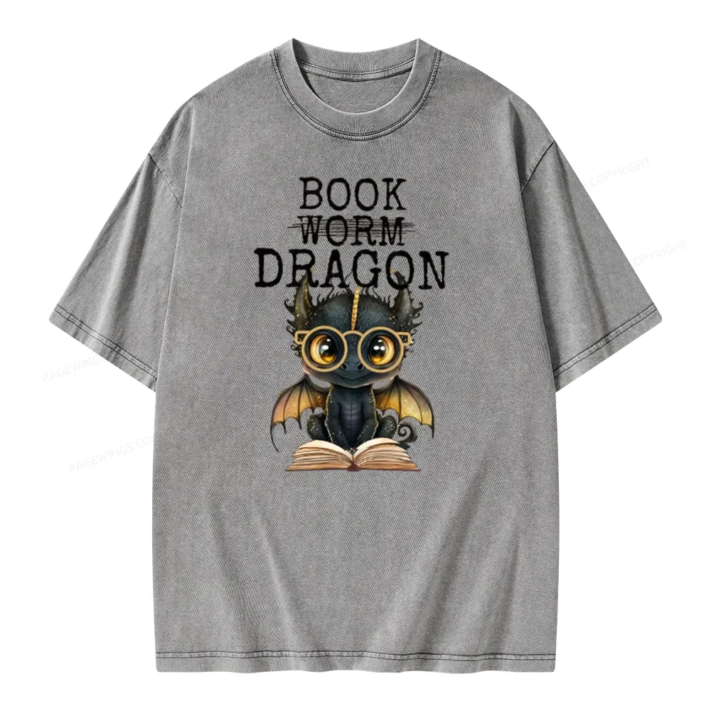 Pagewings Dragon Reading Unisex Washed T-shirt
