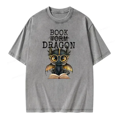 Pagewings Dragon Reading Unisex Washed T-shirt