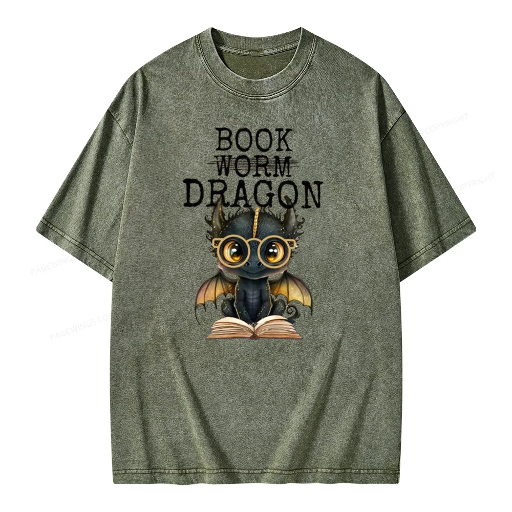 Pagewings Dragon Reading Unisex Washed T-shirt