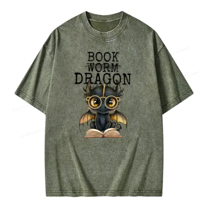 Pagewings Dragon Reading Unisex Washed T-shirt