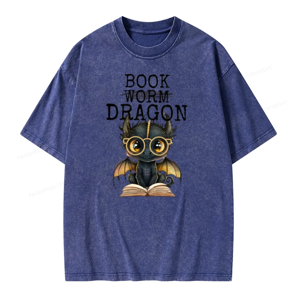 Pagewings Dragon Reading Unisex Washed T-shirt