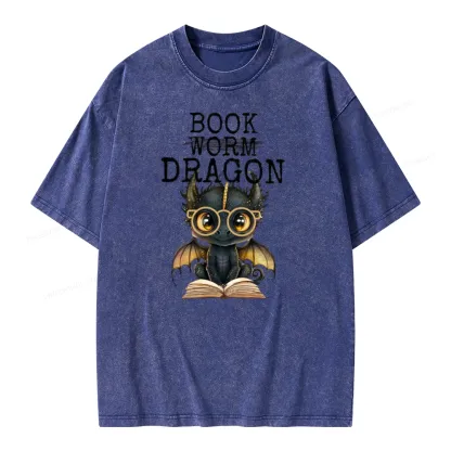 Pagewings Dragon Reading Unisex Washed T-shirt