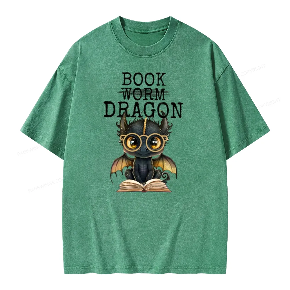 Pagewings Dragon Reading Unisex Washed T-shirt