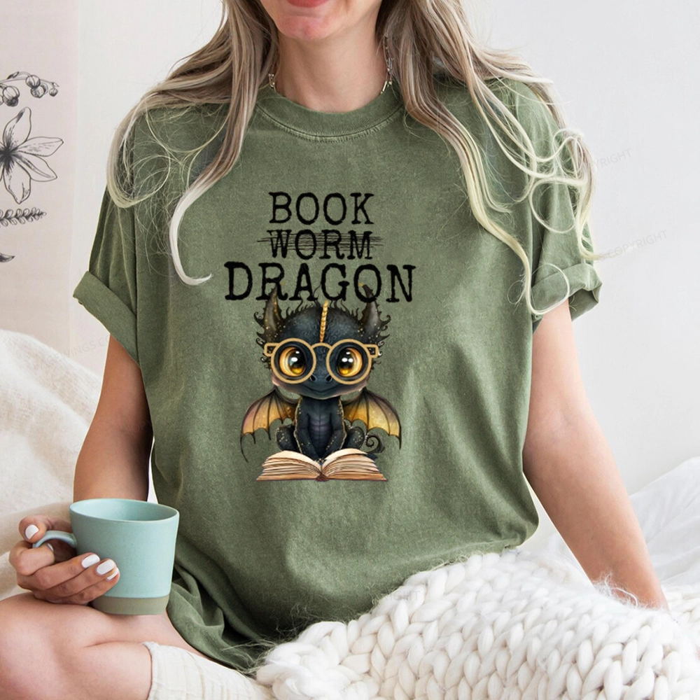 Pagewings Dragon Reading Unisex Washed T-shirt