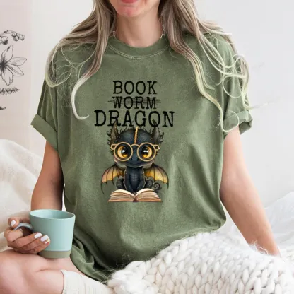 Pagewings Dragon Reading Unisex Washed T-shirt