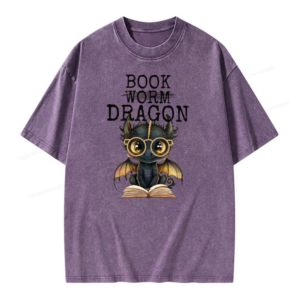 Pagewings Dragon Reading Unisex Washed T-shirt