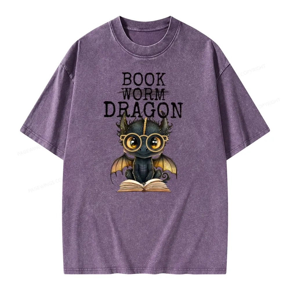 Pagewings Dragon Reading Unisex Washed T-shirt