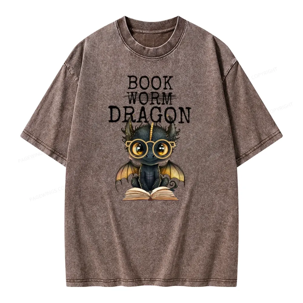 Pagewings Dragon Reading Unisex Washed T-shirt