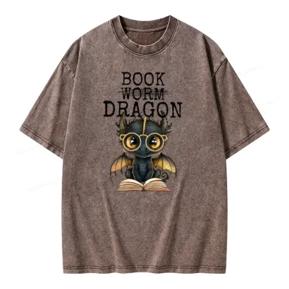 Pagewings Dragon Reading Unisex Washed T-shirt