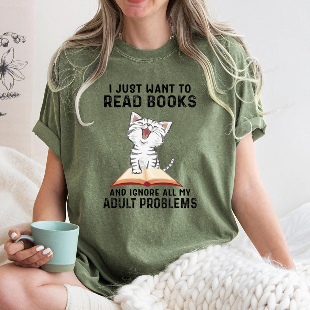 Pagewings I Just Want To Read Books And Ignore All My Adult Problems Unisex Washed T-shirt