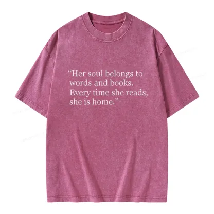 Pagewings Her Soul Belongs To Words And Books Unisex Washed T-shirt