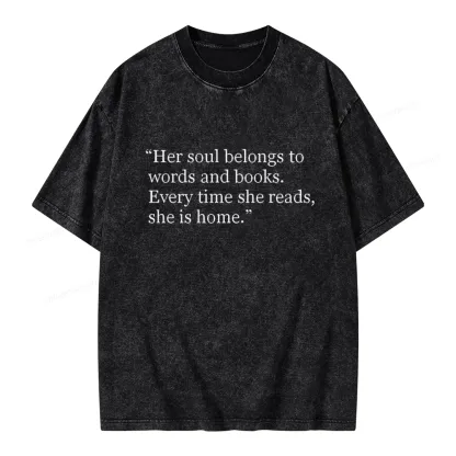 Pagewings Her Soul Belongs To Words And Books Unisex Washed T-shirt