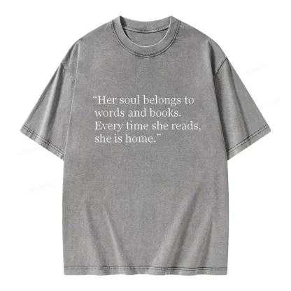 Pagewings Her Soul Belongs To Words And Books Unisex Washed T-shirt