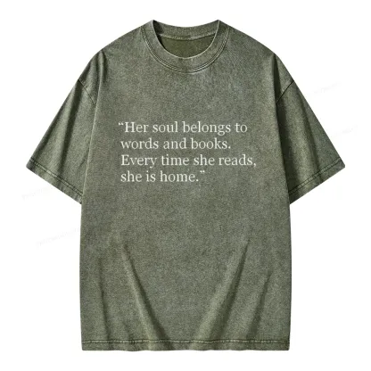 Pagewings Her Soul Belongs To Words And Books Unisex Washed T-shirt
