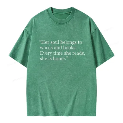 Pagewings Her Soul Belongs To Words And Books Unisex Washed T-shirt