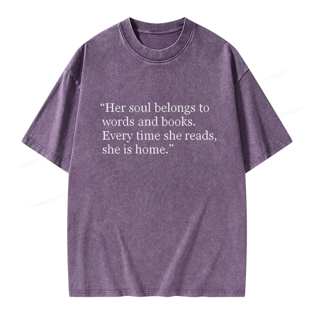 Pagewings Her Soul Belongs To Words And Books Unisex Washed T-shirt