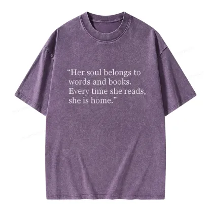 Pagewings Her Soul Belongs To Words And Books Unisex Washed T-shirt