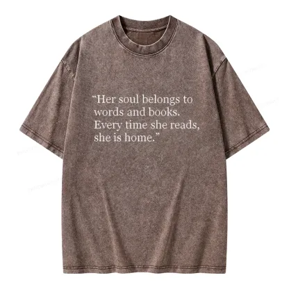 Pagewings Her Soul Belongs To Words And Books Unisex Washed T-shirt