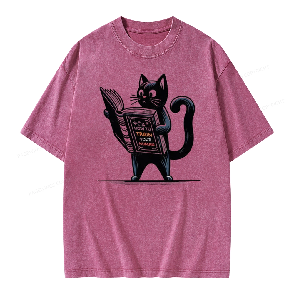 Pagewings Cute Cat Book Unisex Washed T-shirt
