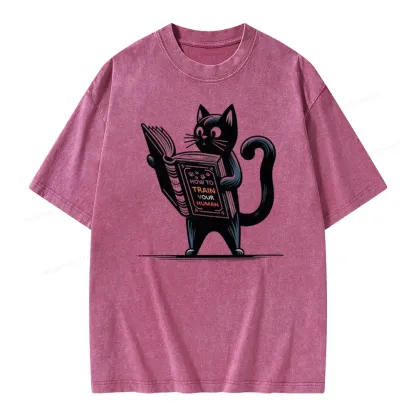 Pagewings Cute Cat Book Unisex Washed T-shirt
