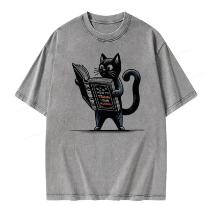 Pagewings Cute Cat Book Unisex Washed T-shirt