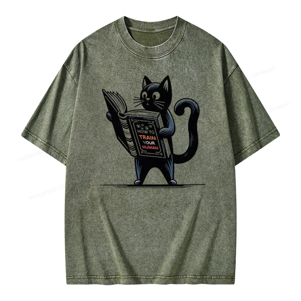 Pagewings Cute Cat Book Unisex Washed T-shirt