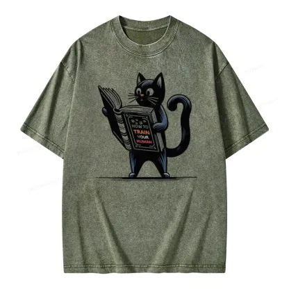 Pagewings Cute Cat Book Unisex Washed T-shirt