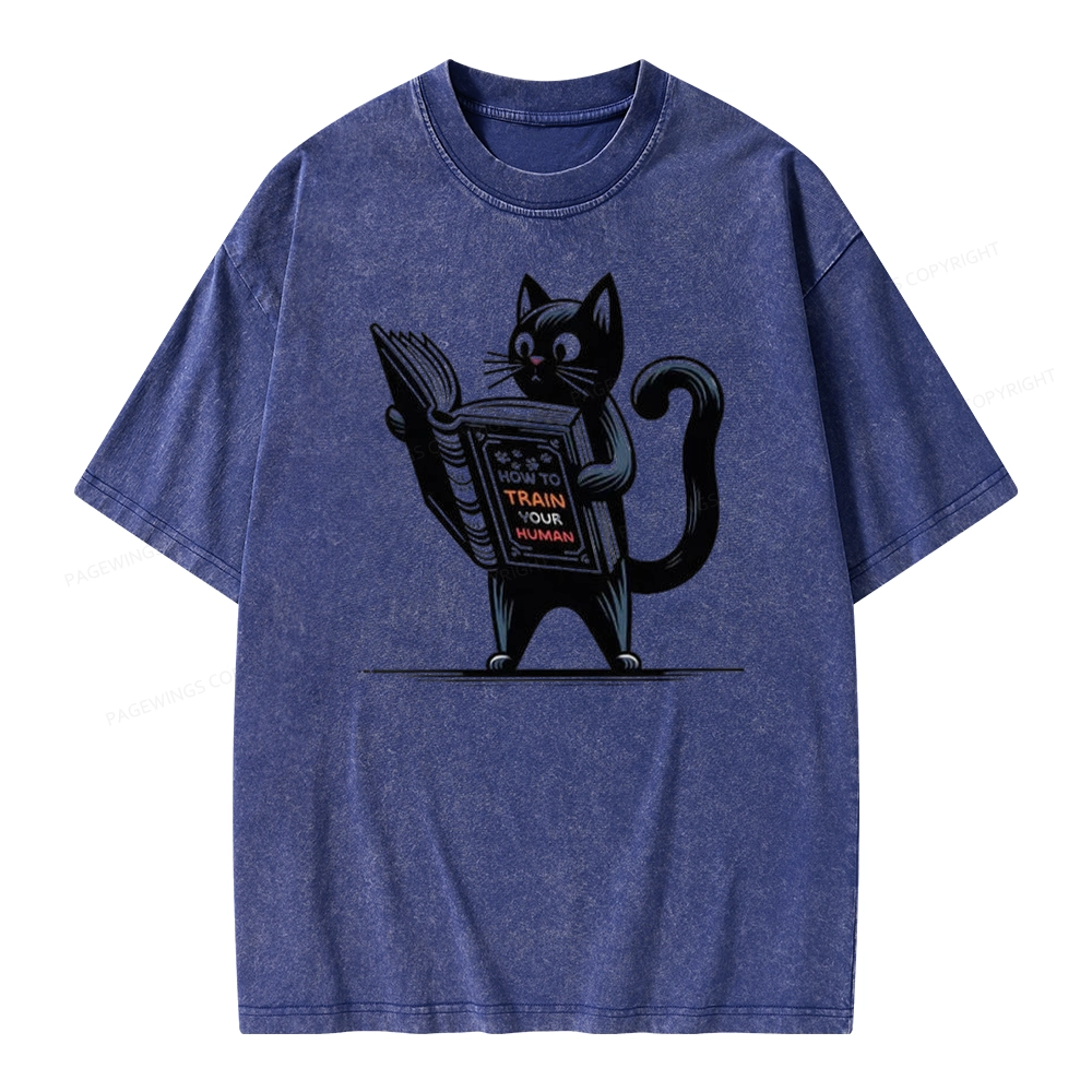 Pagewings Cute Cat Book Unisex Washed T-shirt