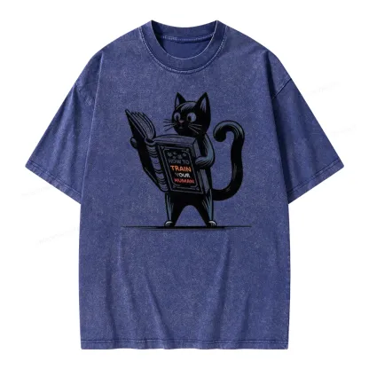 Pagewings Cute Cat Book Unisex Washed T-shirt