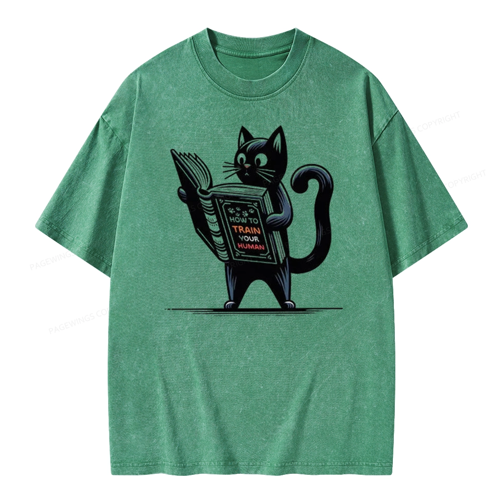Pagewings Cute Cat Book Unisex Washed T-shirt