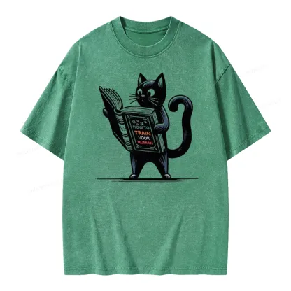 Pagewings Cute Cat Book Unisex Washed T-shirt