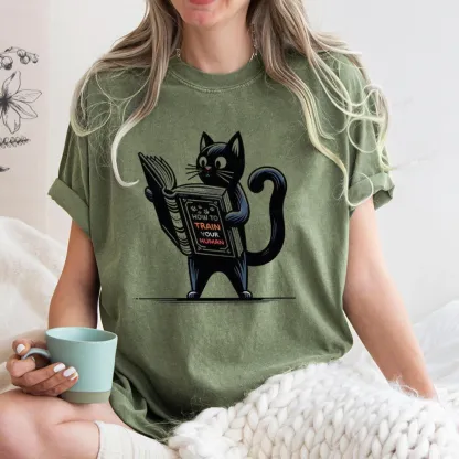 Pagewings Cute Cat Book Unisex Washed T-shirt