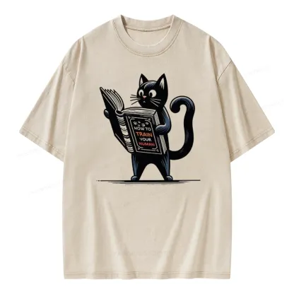 Pagewings Cute Cat Book Unisex Washed T-shirt