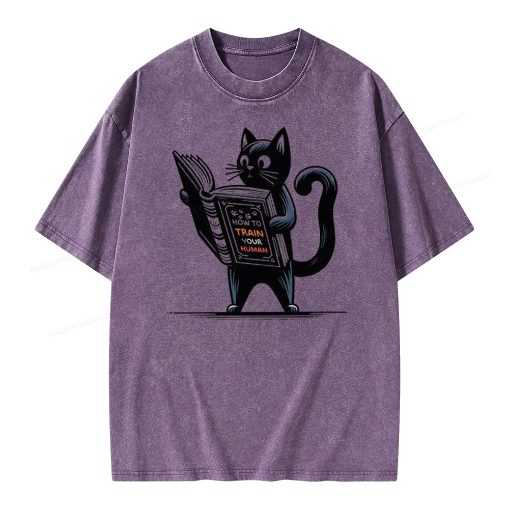 Pagewings Cute Cat Book Unisex Washed T-shirt