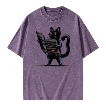 Pagewings Cute Cat Book Unisex Washed T-shirt