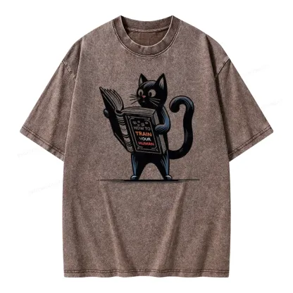 Pagewings Cute Cat Book Unisex Washed T-shirt