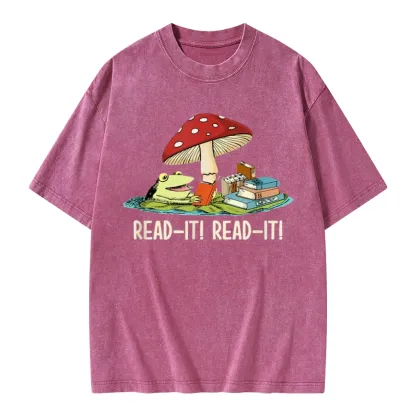 Pagewings Mushroom Read it Book Unisex Washed T-shirt