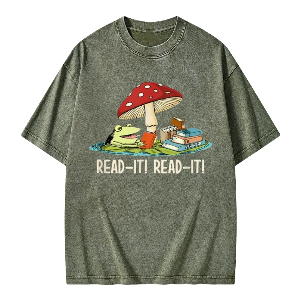 Pagewings Mushroom Read it Book Unisex Washed T-shirt