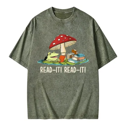 Pagewings Mushroom Read it Book Unisex Washed T-shirt