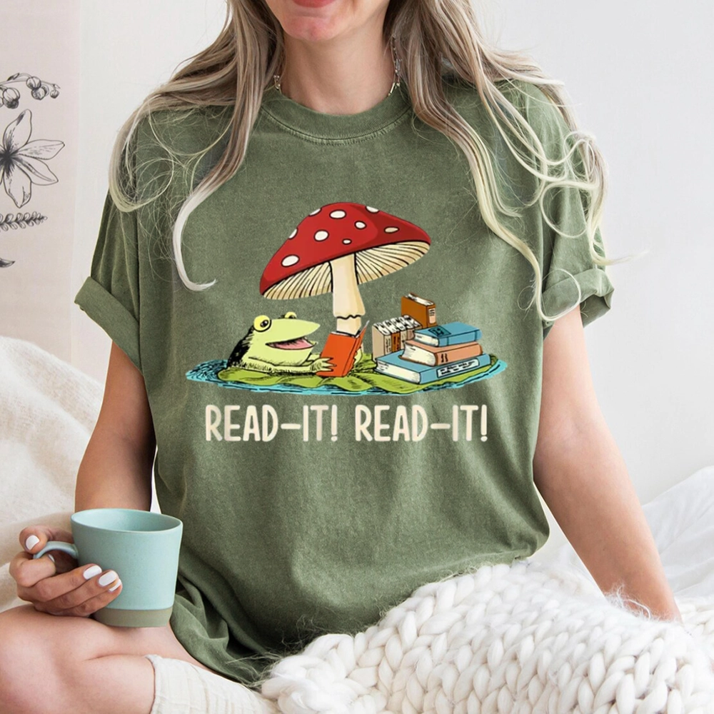 Pagewings Mushroom Read it Book Unisex Washed T-shirt
