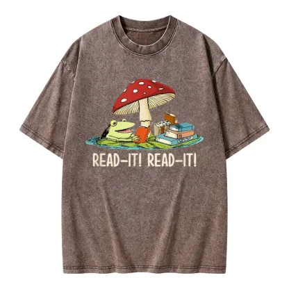 Pagewings Mushroom Read it Book Unisex Washed T-shirt