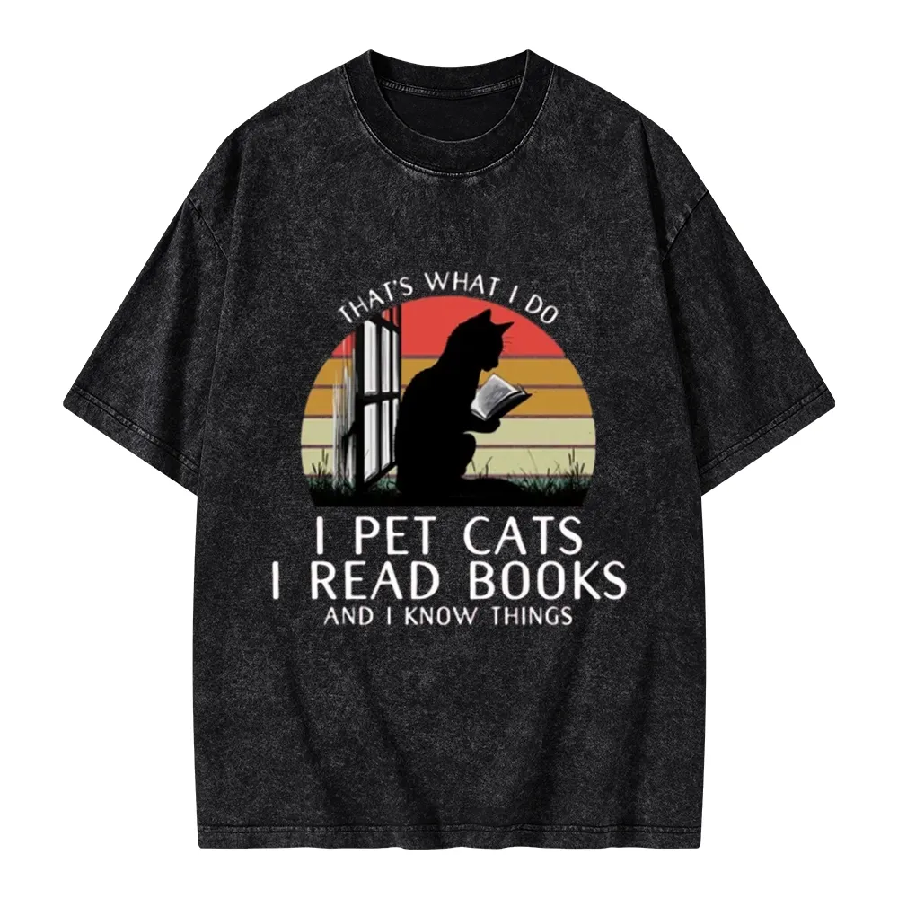Pagewings Cat And BookUnisex Washed T-shirt