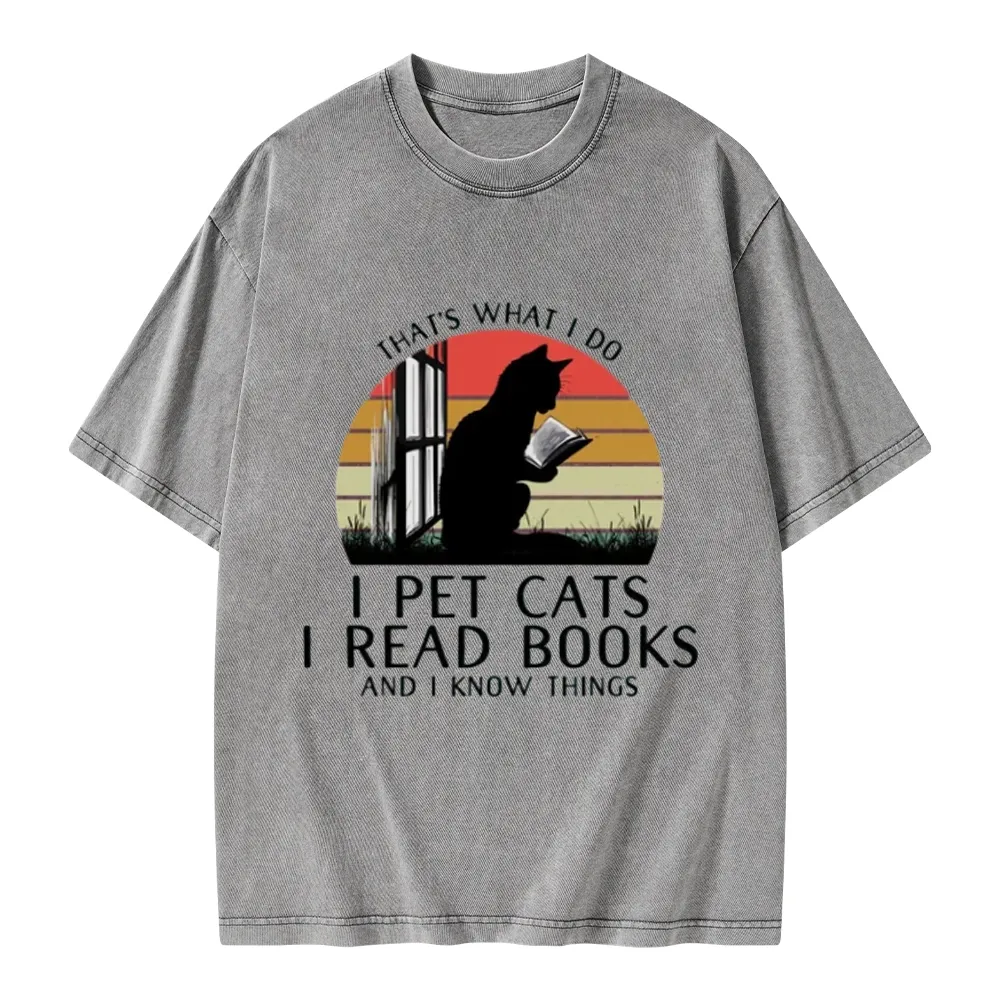 Pagewings Cat And BookUnisex Washed T-shirt