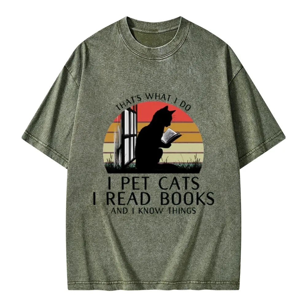 Pagewings Cat And BookUnisex Washed T-shirt