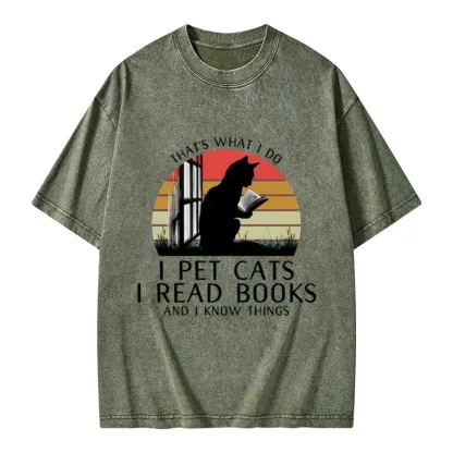 Pagewings Cat And BookUnisex Washed T-shirt