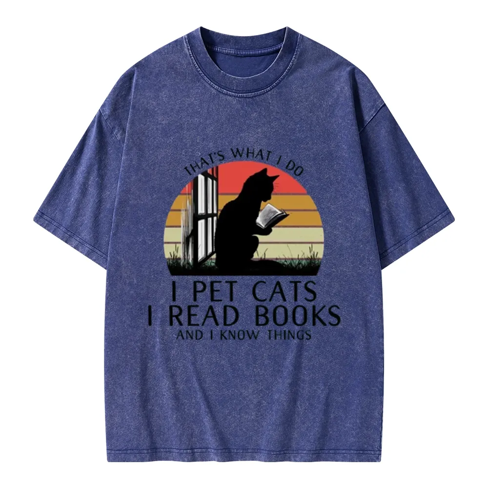 Pagewings Cat And BookUnisex Washed T-shirt