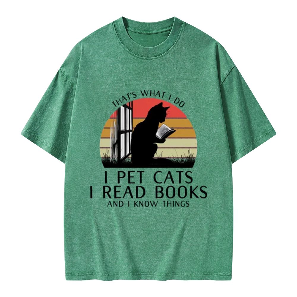Pagewings Cat And BookUnisex Washed T-shirt