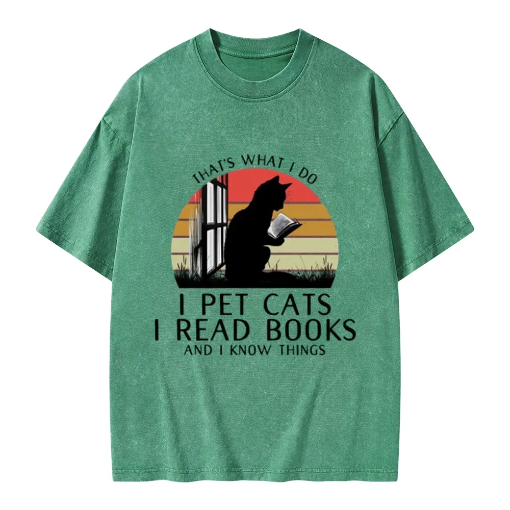 Pagewings Cat And BookUnisex Washed T-shirt