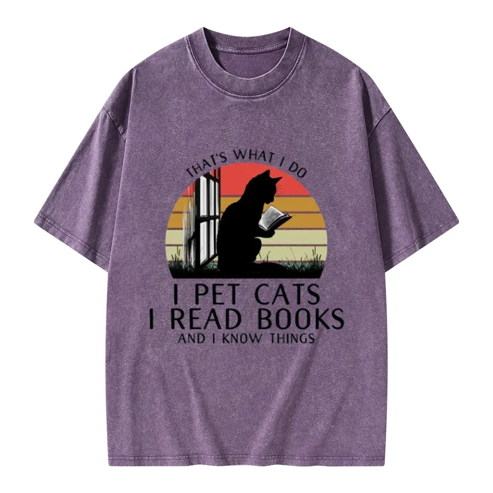 Pagewings Cat And BookUnisex Washed T-shirt